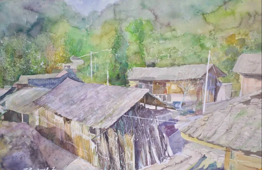 5cm 纸面水粉龙俊伟《车田山乡》80x113cm 纸本水粉邓建强《脱贫攻坚