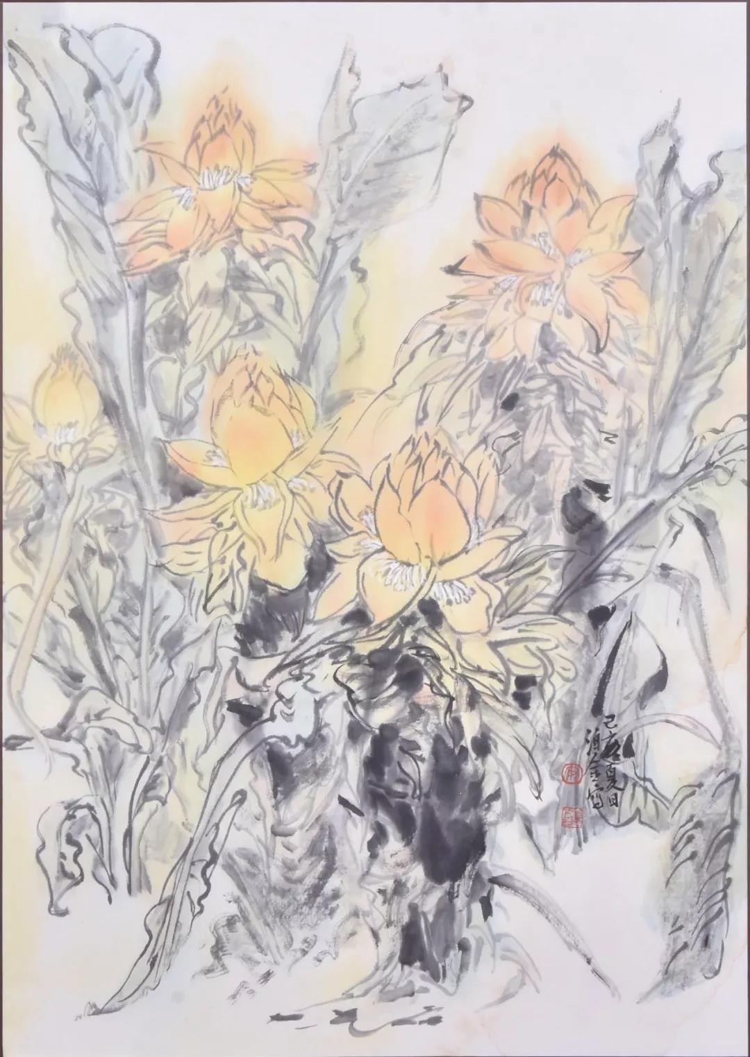 《五树六花》之一 55×80cm 2019.08周志松,1979年11月生于河北廊坊.