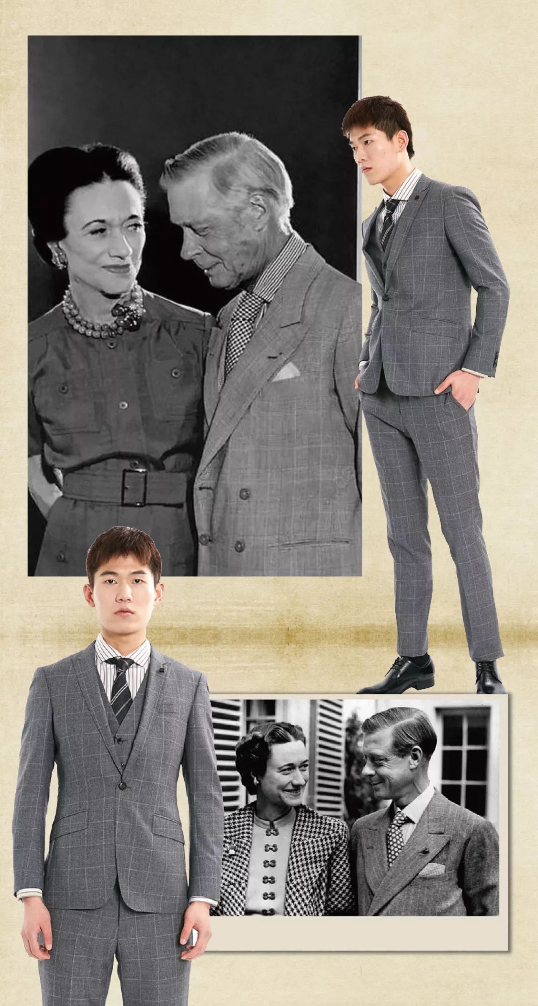 融合驳头较宽,驳位较高的复古bespoke领型,将风格带回19世纪的英格兰