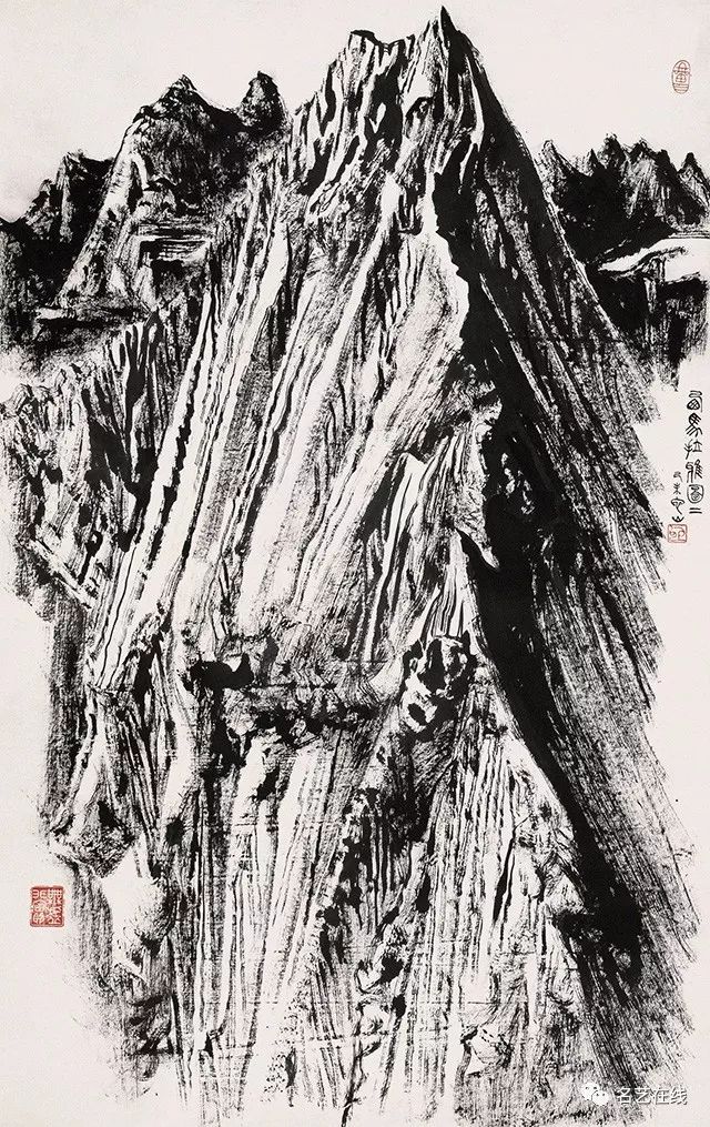 【高清】中国美术馆藏:张仃焦墨山水画,笔力遒强,空灵