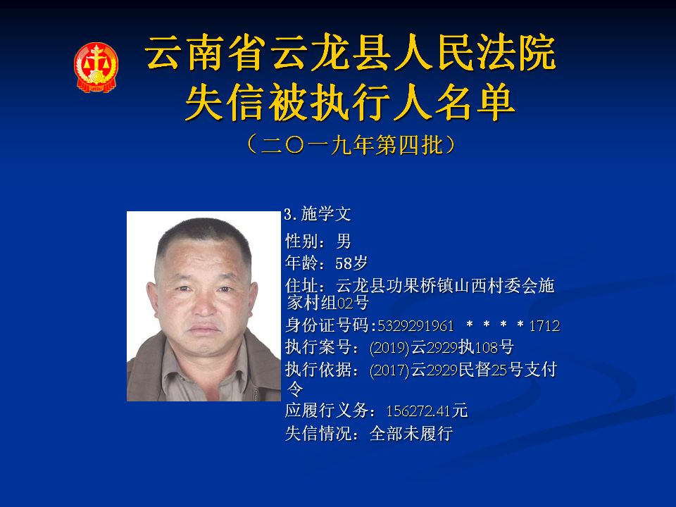 云龙又有5人上榜失信者黑名单,看看都是谁._云龙县