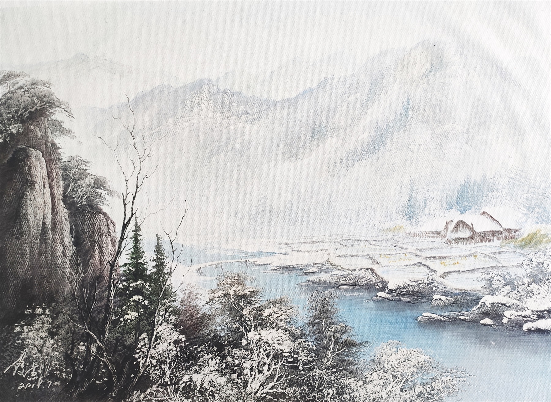 刀画山水画大师作品,刀笔油画风景美图