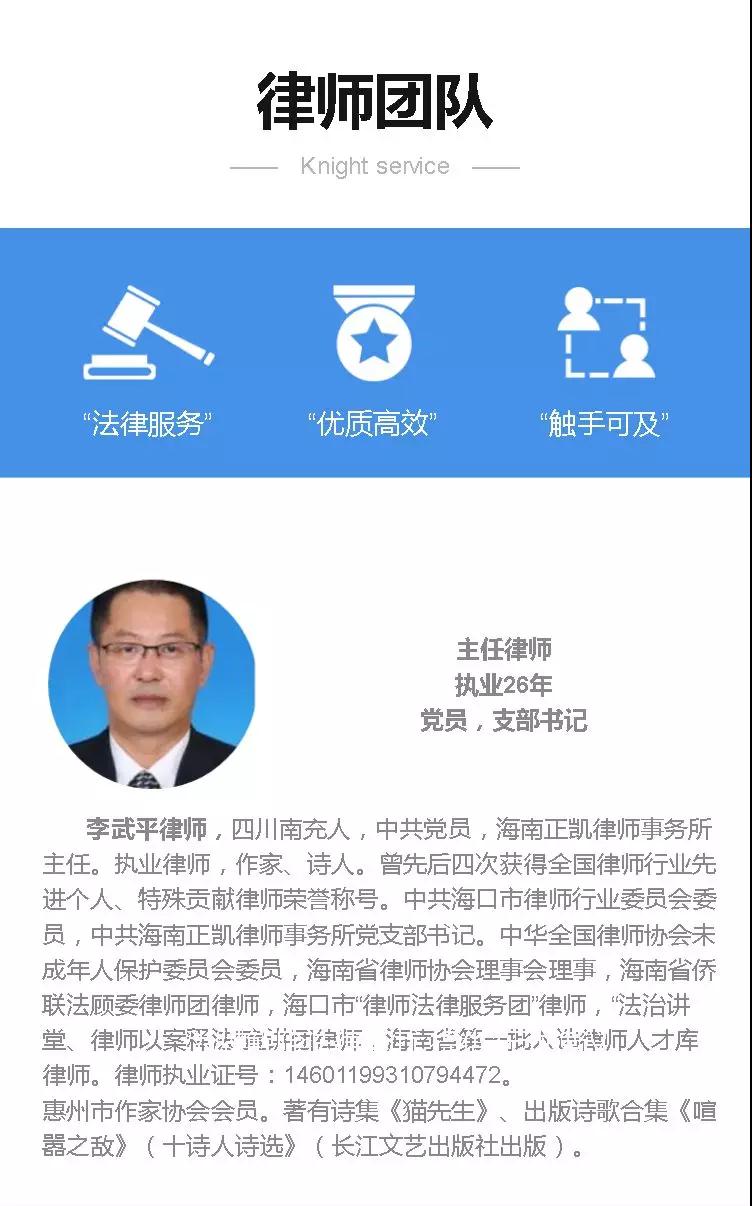 海南法律顾问律师海南李武平律师顾问团队