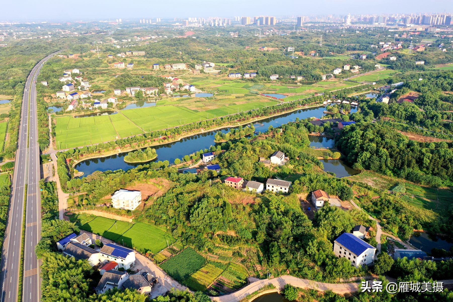 航拍衡阳近郊醉美生态农业示范园——香樟苑,秋日田园