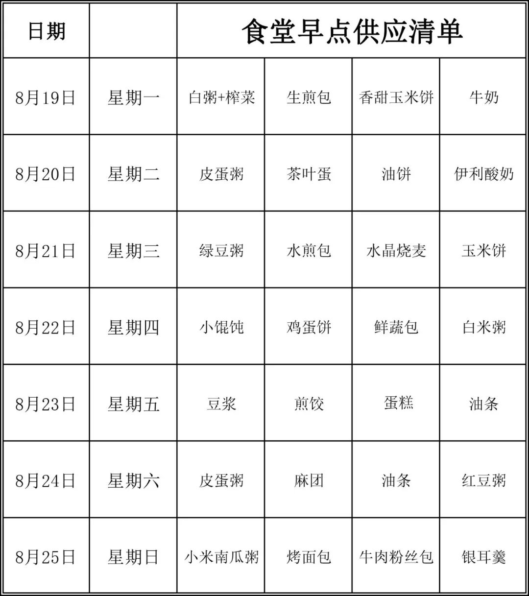 舜宇食堂本周菜单(8月19日-8月25日),记得收藏哦!