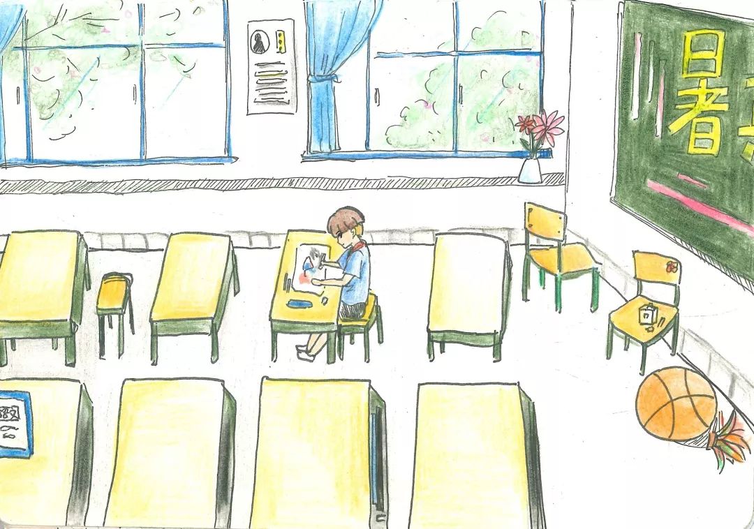 然而,教室里有一个孤独的小男孩,认真地在画画