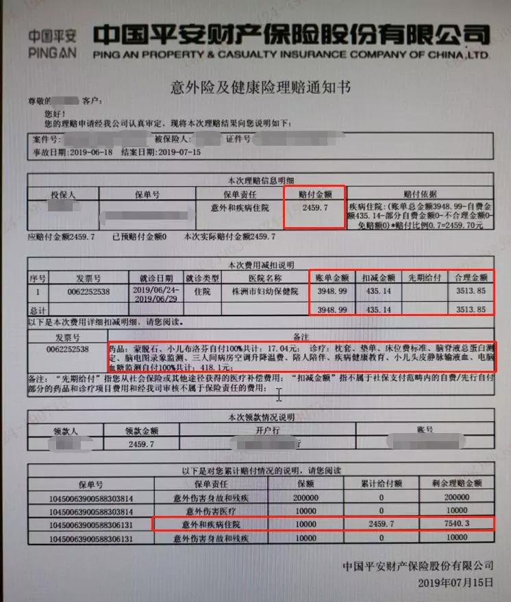 理赔分享丨小孩肺炎住院100元保险报销了2500元