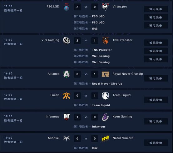 2019dota2国际邀请赛主赛事首日 psg.lgd,vg会师胜者组半决赛