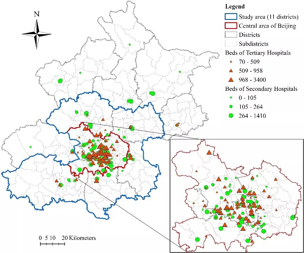 北京市二级,三级医院空间分布