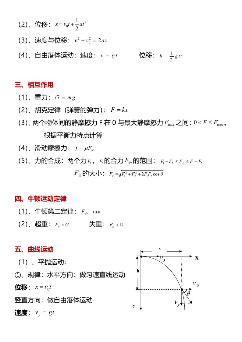 高中物理必修二公式大全