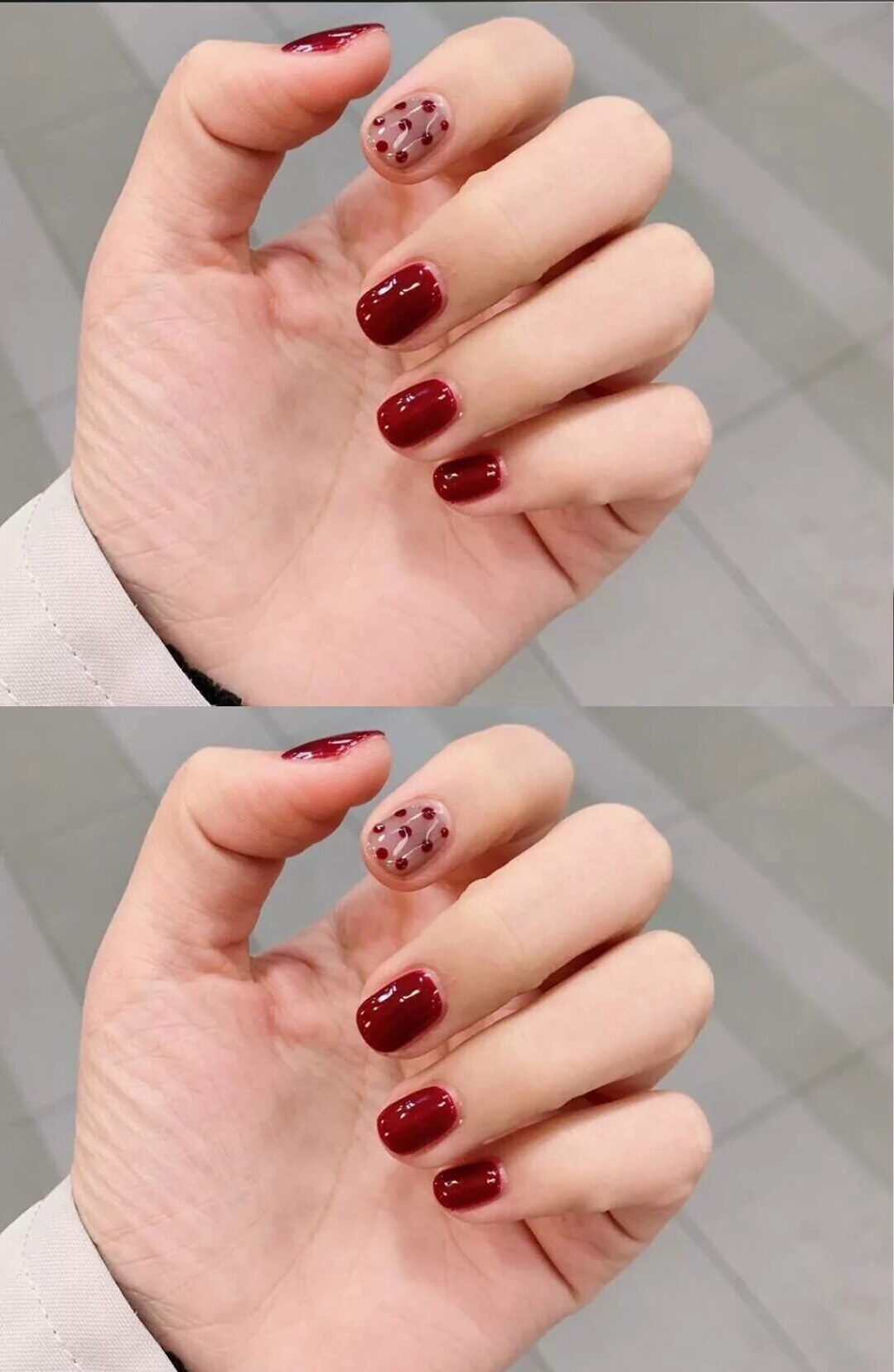 单色款式加装饰品美甲款式