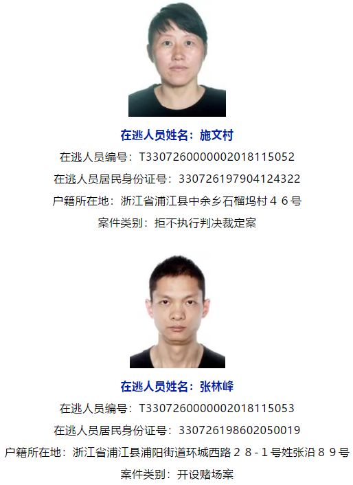 浦江公安公布15名在逃人员名单!看到请立即报警