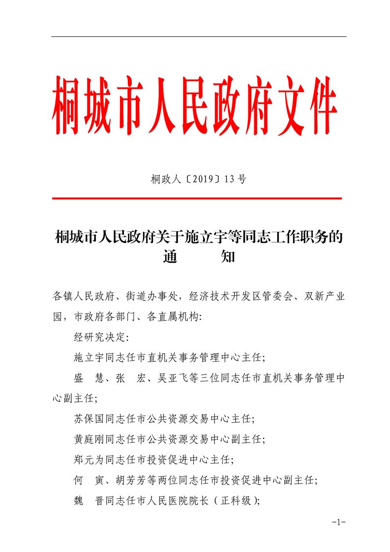 最新桐城市人民政府发布人事任免通知