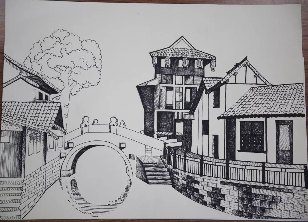 《我的家乡》 线描画 吴博轩