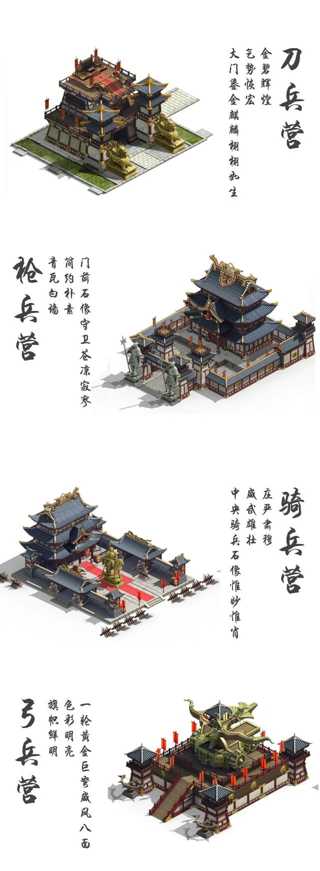 游戏建筑传承中国古典建筑美学,地图原画色系明快,整洁大气;城池建模