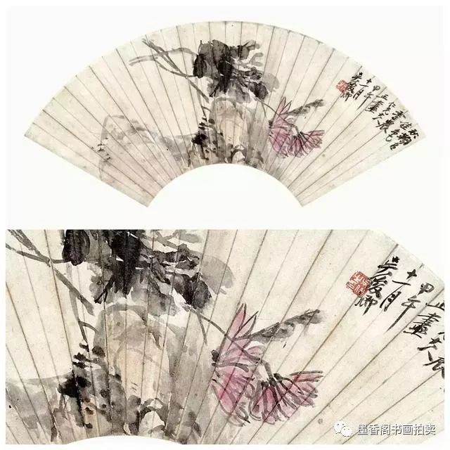 吴昌硕扇面作品欣赏_朱文