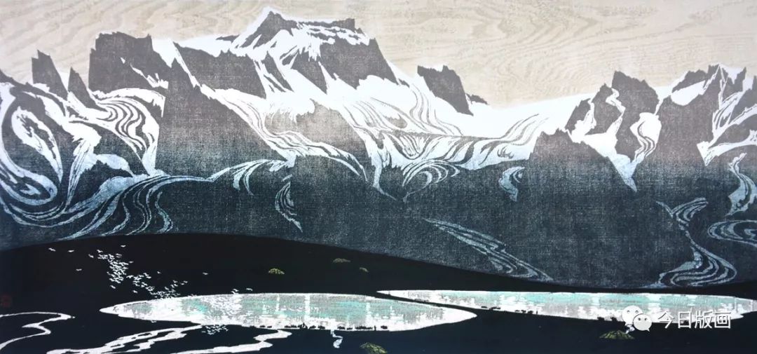 李忠翔 《雪山梦》 水印木刻 55×115cm 1986年