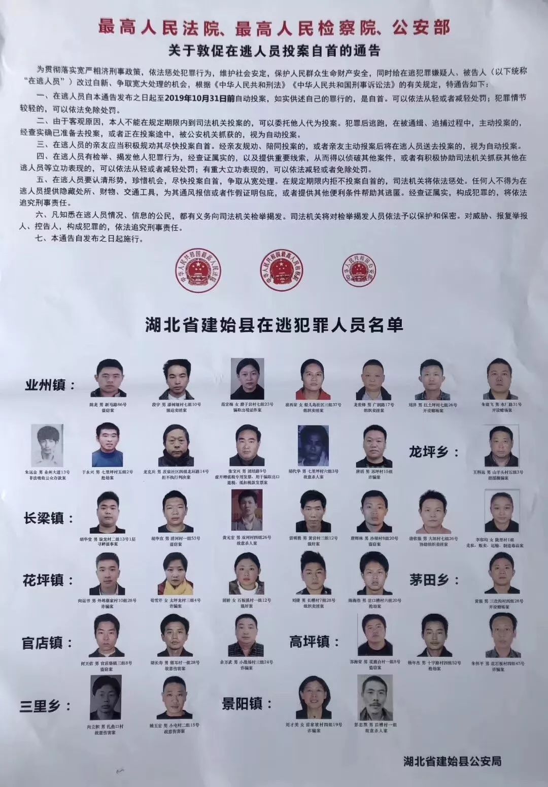 建始犯罪嫌疑人通缉名单,照片