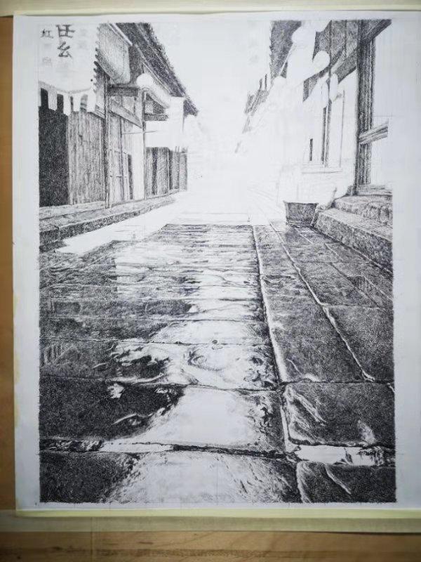 这份石板上的清凉是否打动了你?张晓勇素描新作巜雨中