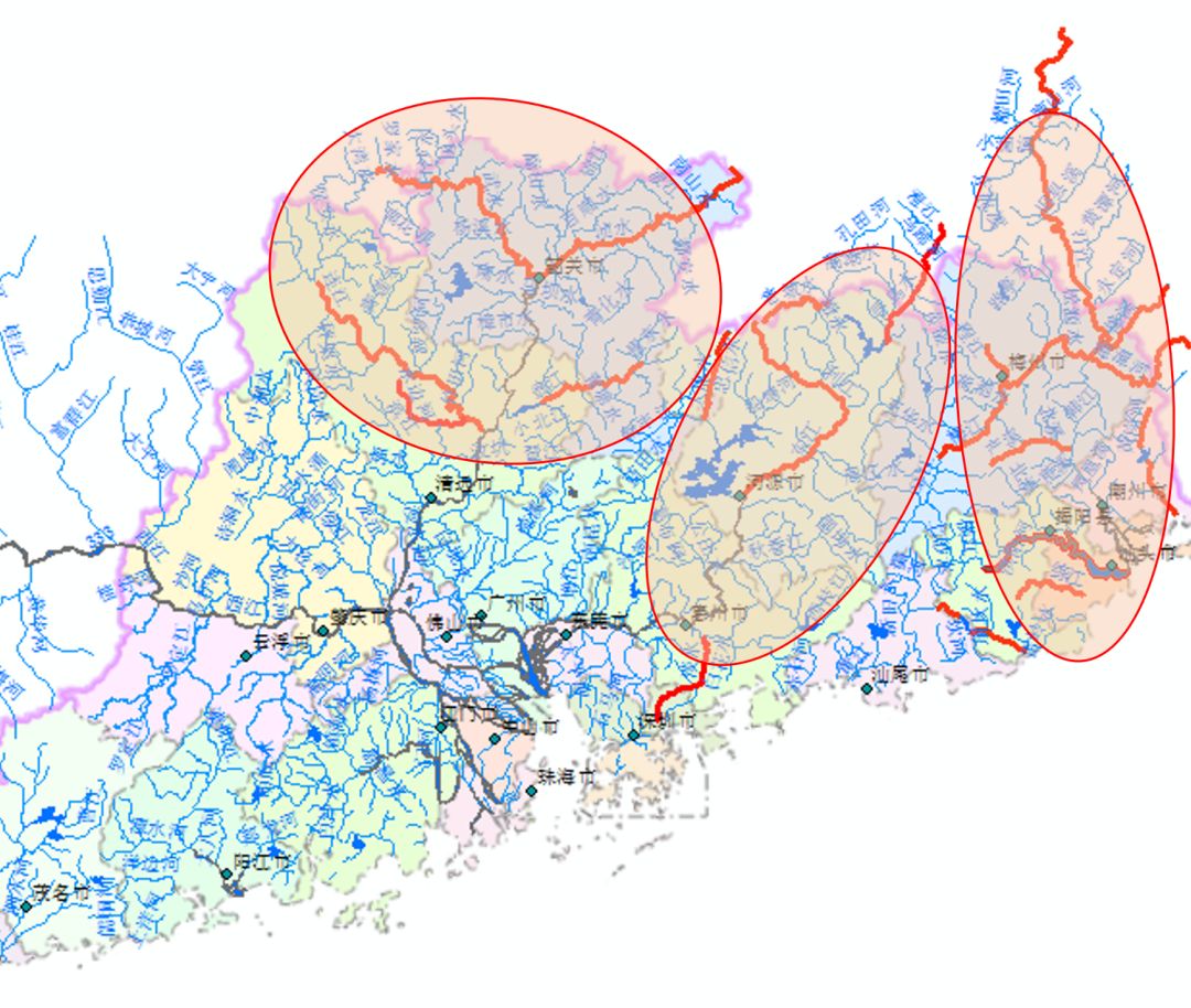 粤东沿海,韩江流域,东江流域中上游及北江流域中上游将出现一次 2-5