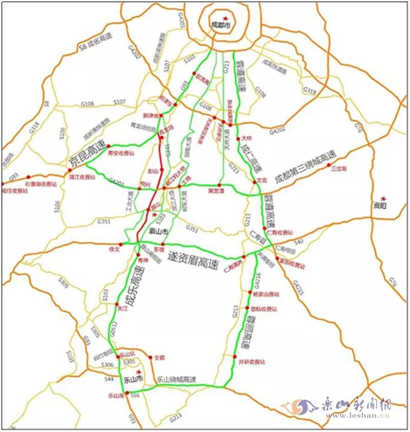 通过成乐高速公路的车辆 详细绕行路线如下 路线1:乐成方向车辆在遂