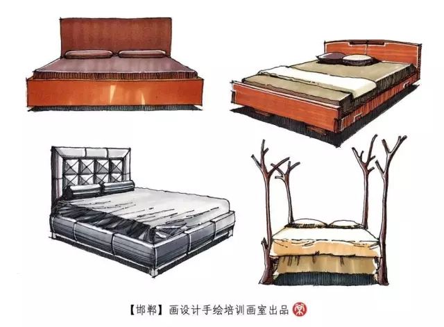 【手绘】室内家具床50例继续收藏吧!