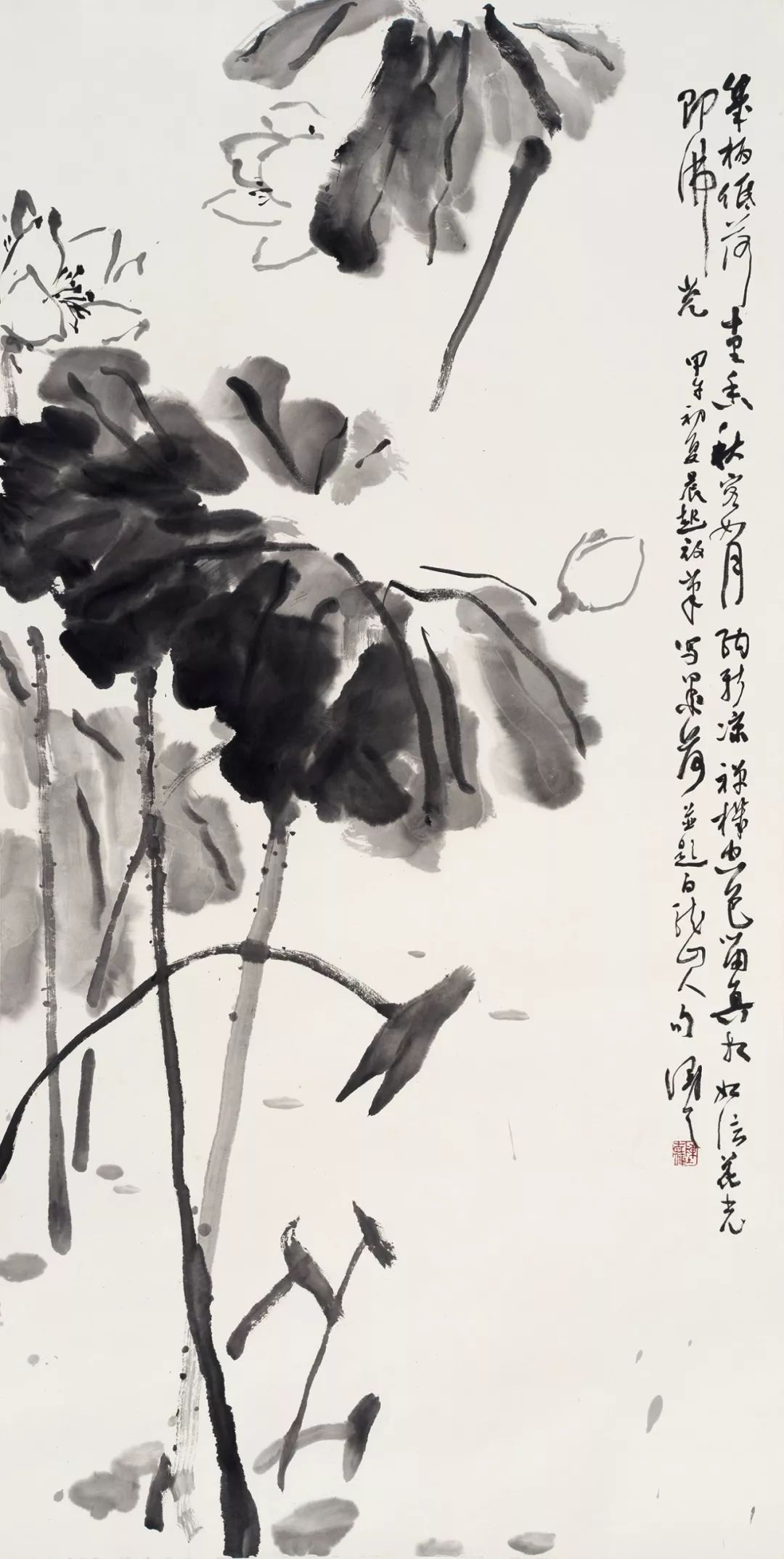 陈漫之《荷花》纸本水墨 136×68cm 2014年 如需转载,请注明出处 返回