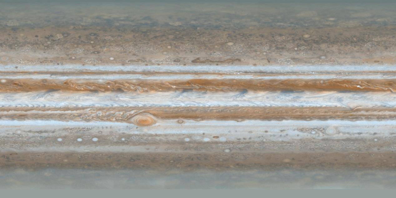 图解:卡西尼号拍摄的最佳的木星地图(圆柱体投影地图)