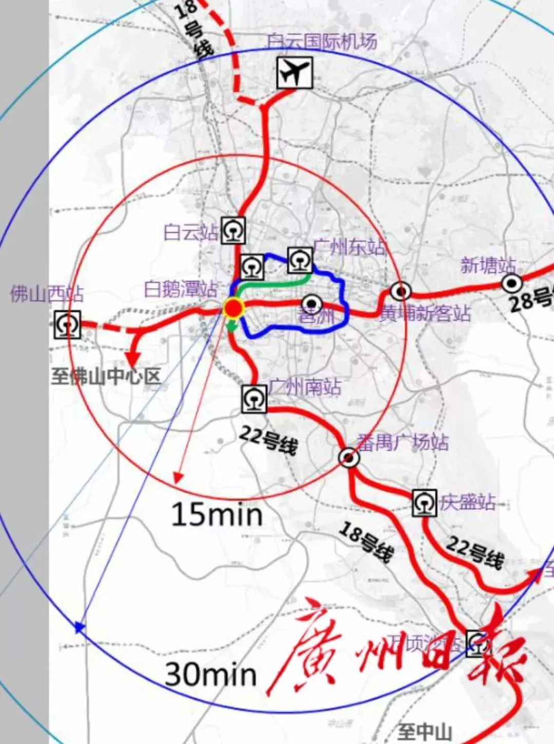 会替换原来的芳村站 成为4线换乘站点 广州地铁28号线作为东西快线