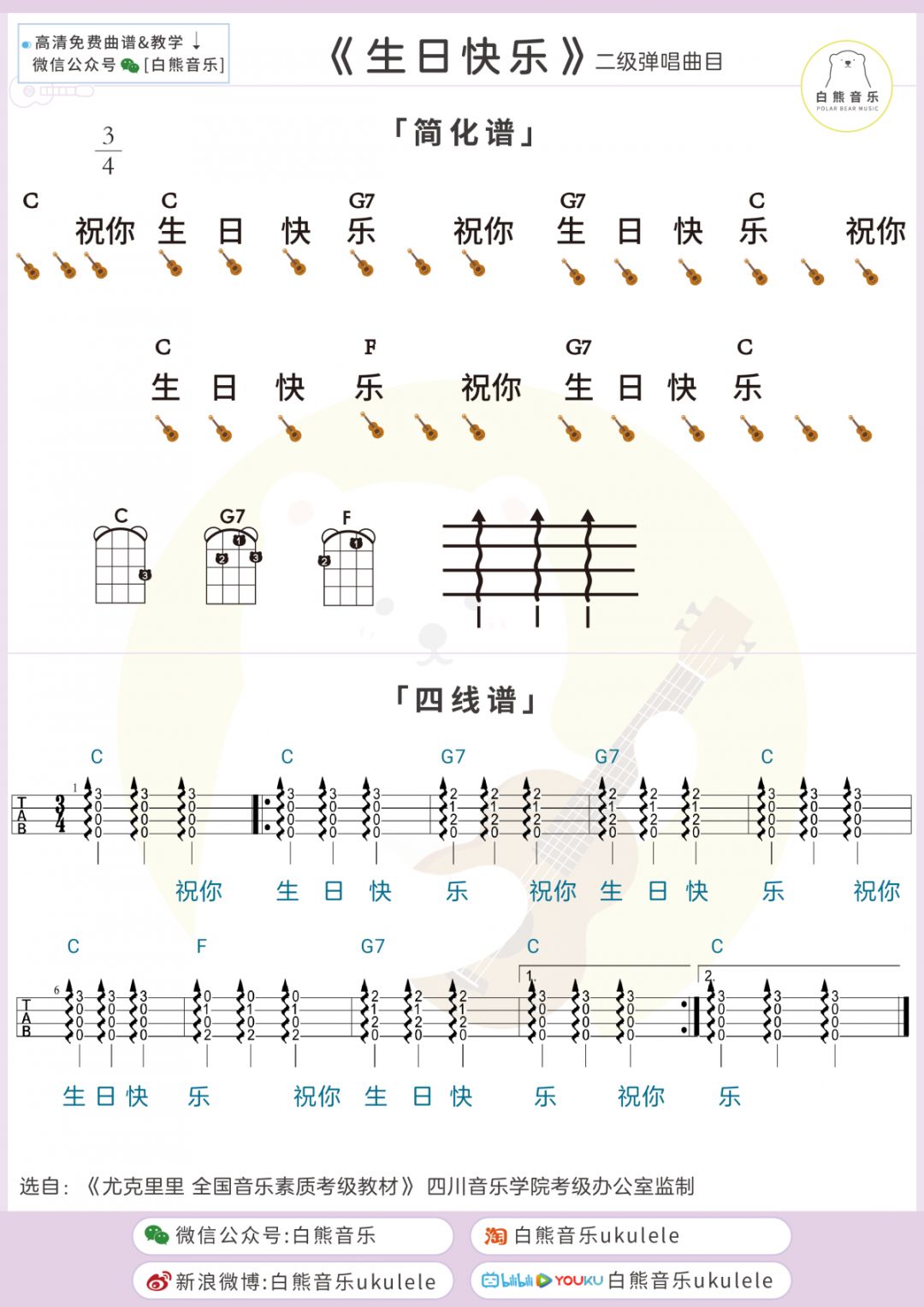 尤克里里的生日快乐数字曲谱_生日快乐尤克里里谱