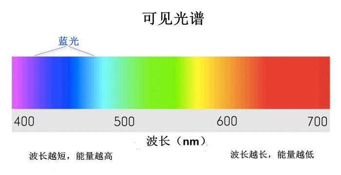 蓝光具有更短的波长和更强的能量,几乎所有蓝光都可穿过眼睛角膜和