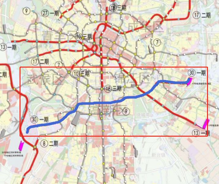 图中蓝色线条30号线一期可以说是横穿了整个城南以后从双流到