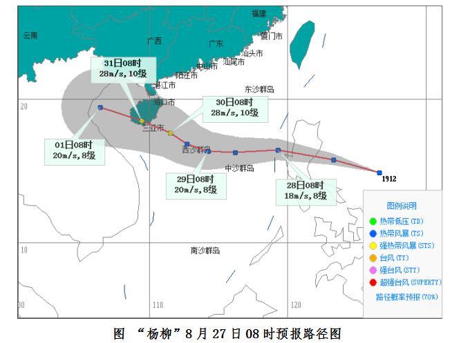 台风＂杨柳＂28日进入南海琼岛将有强风雨天气
