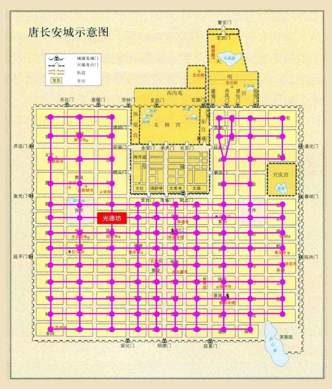 按唐长安城的里坊布局,仅在每个民坊内放一座望楼,形成的系统图大概如