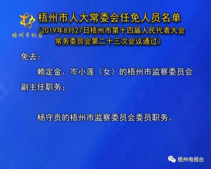 梧州市人大常委会任免人员名单