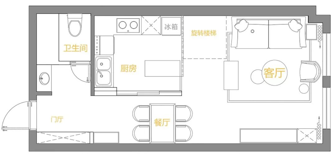 64的loft公寓改造,旋转楼梯+大厨房,一人一狗的简单