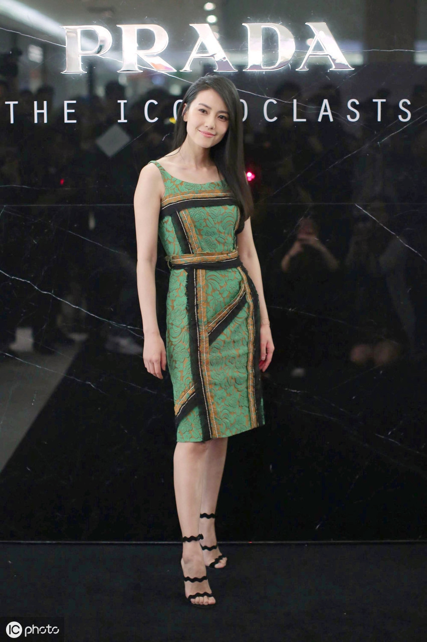 亮片抹胸礼服出席活动的高圆圆,单调高马尾很自然