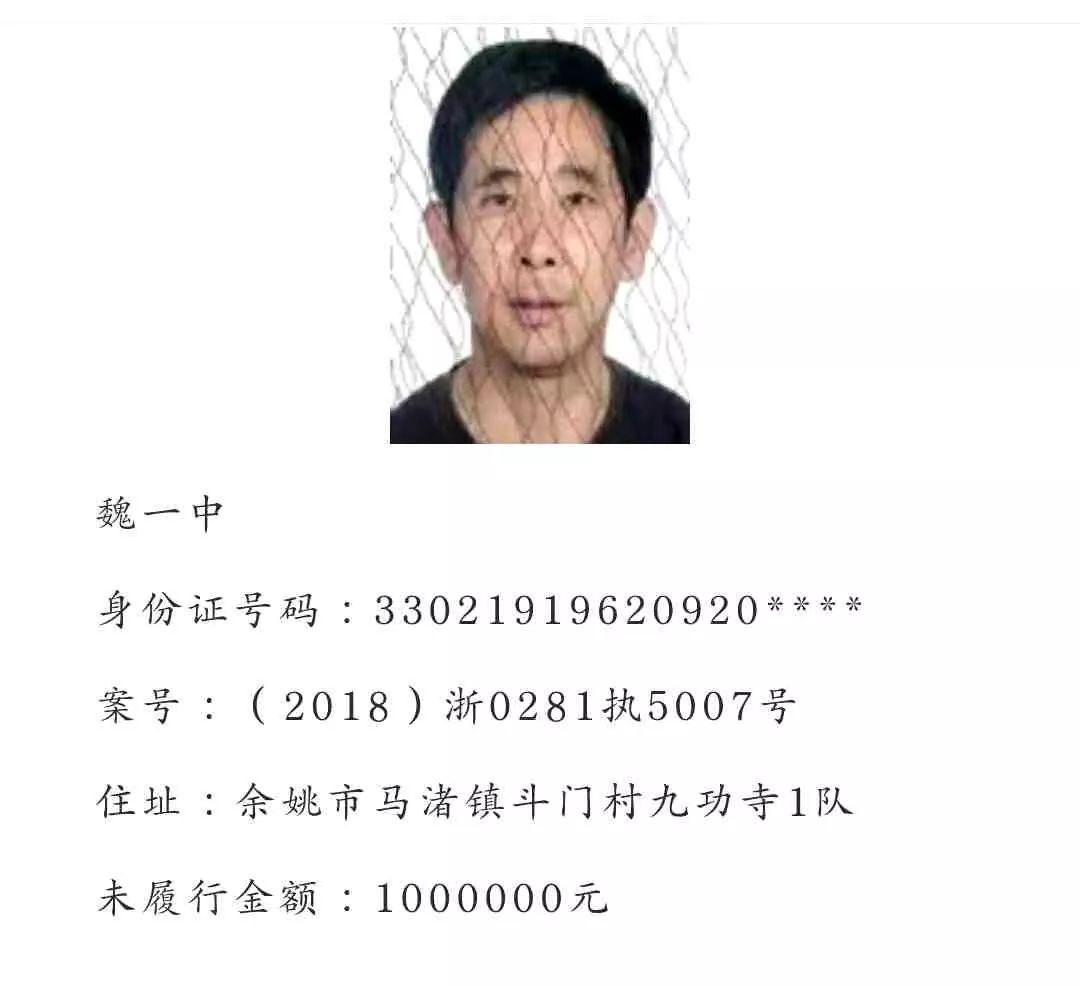 余姚又一批老赖被曝光最高欠款上亿元