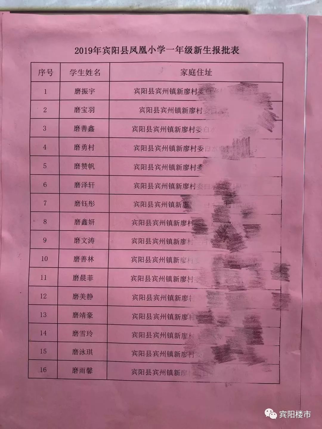 、和宾彰泰小学一年级新生录取名单公布