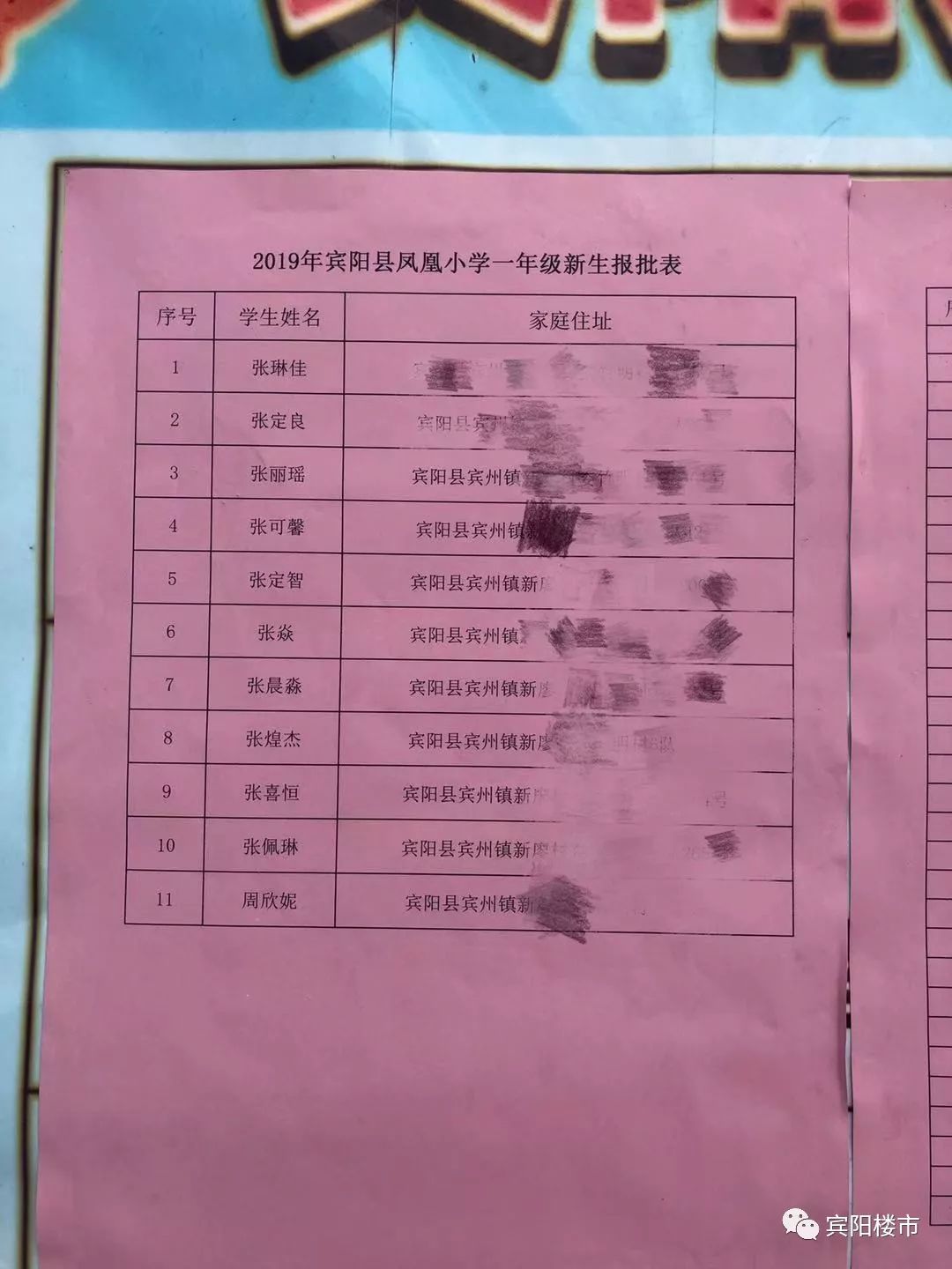 、和宾彰泰小学一年级新生录取名单公布