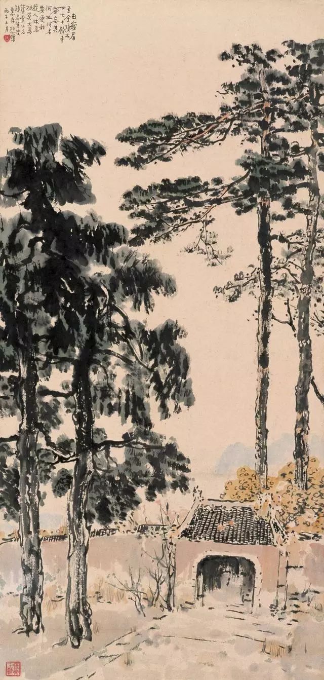 ▽235 掛軸70 【工芸画】中国 徐悲鴻 「灘江春雨 (縮本)」▽水墨画