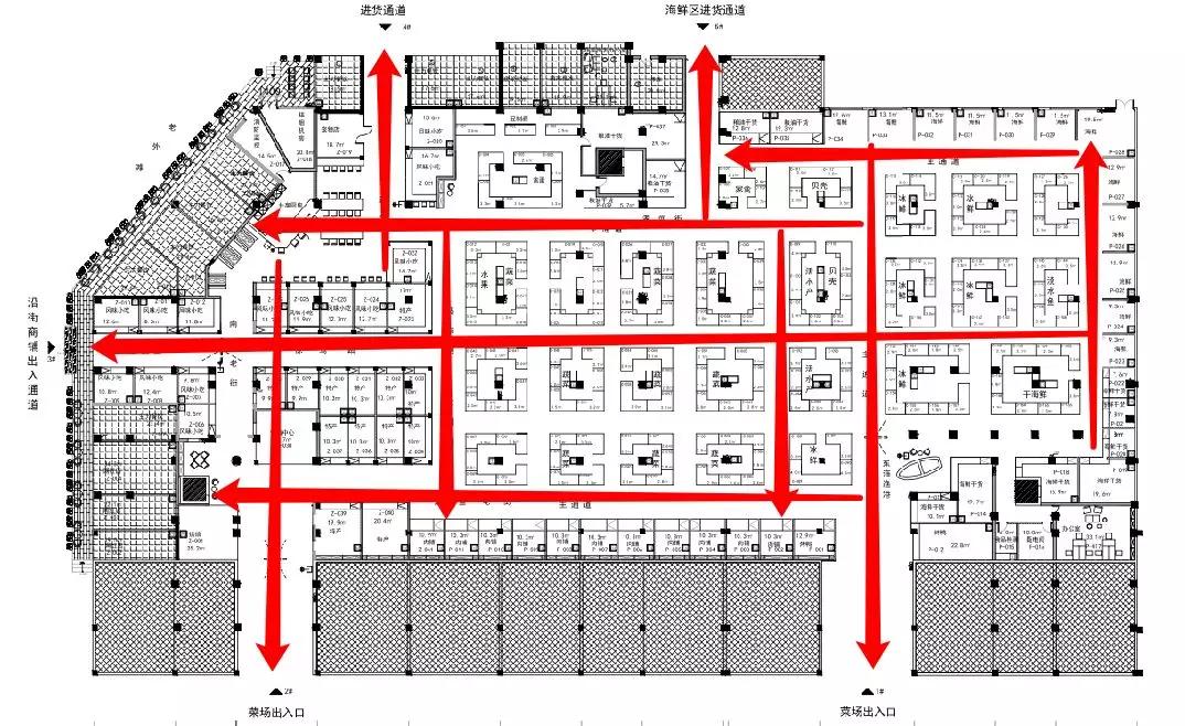 改造后东海菜场平面布置图,环形动线,空间更加流畅.