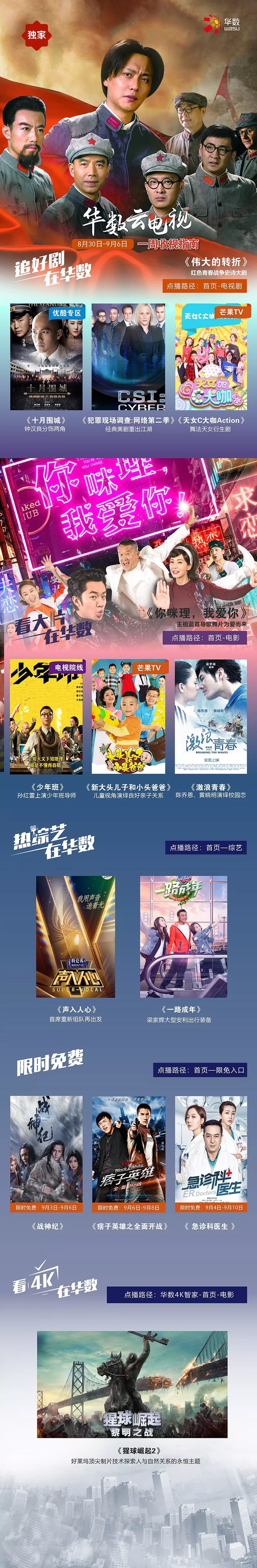 推荐 华数云电视8月30日 9月6日收视指南 影视剧