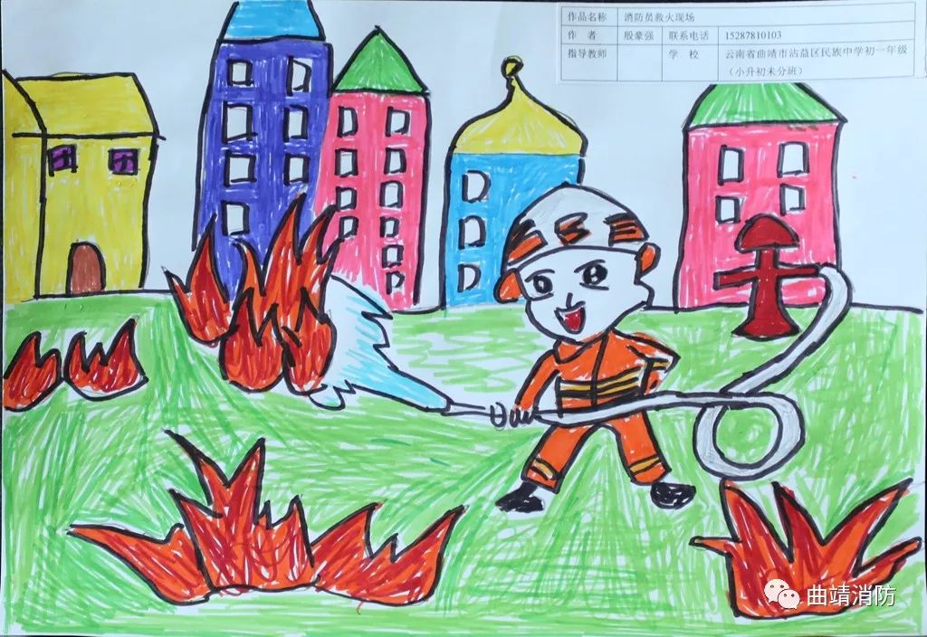 一起来围观我们的小画家创作的消防绘画作品