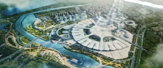 (淮海国际博览中心效果图,可以看到:奥体,会展中心,故黄河连成一体