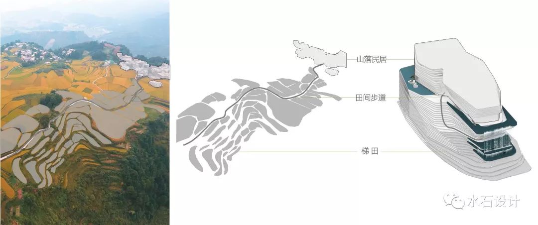 建筑师以梯田与瀑布为灵感设计了这栋山水建筑美