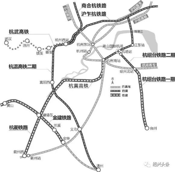 在建中的杭绍台铁路一期衔接 杭绍台高铁二期时速为350公里/小时