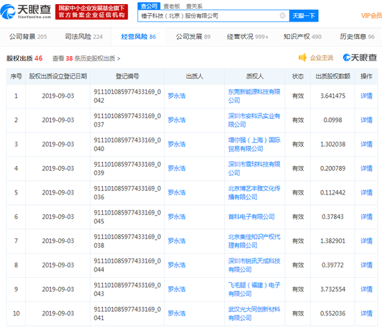 罗永浩出质锤子科技股权质权人包括雪球、飞毛腿等