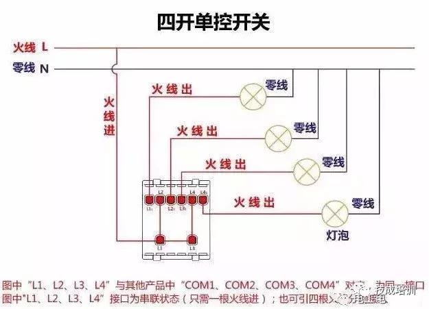 四开单控开关接线图