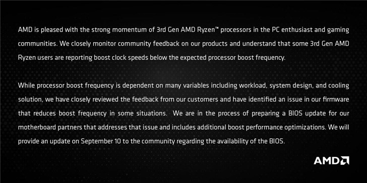 AMD回应锐龙三代超频性能被限制，下个BIOS更新进行优化